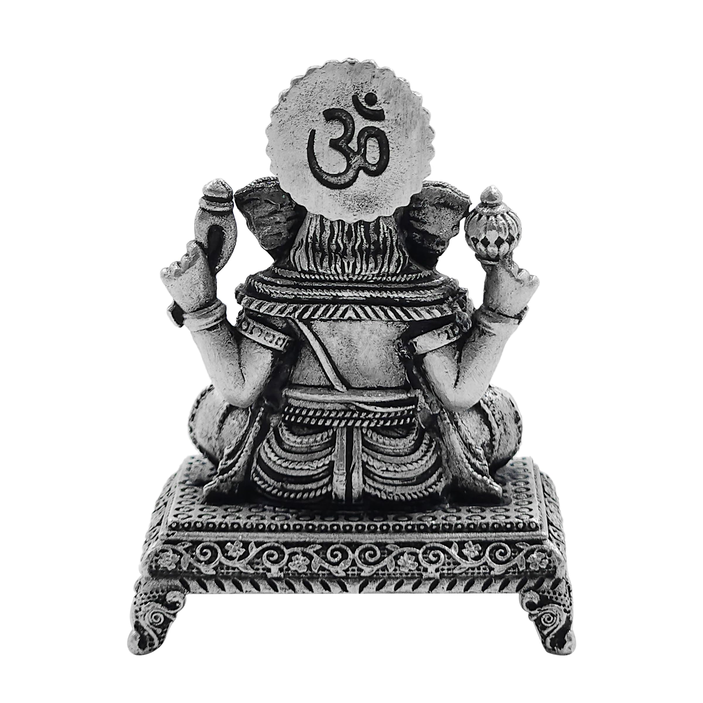 Maa Silver Pure Silver Lord Ganesh/Ganpatiji Semi-Solid Idol/Murti With Paat & Antique Oxidized Finish Perfect For Pooja/Puja &